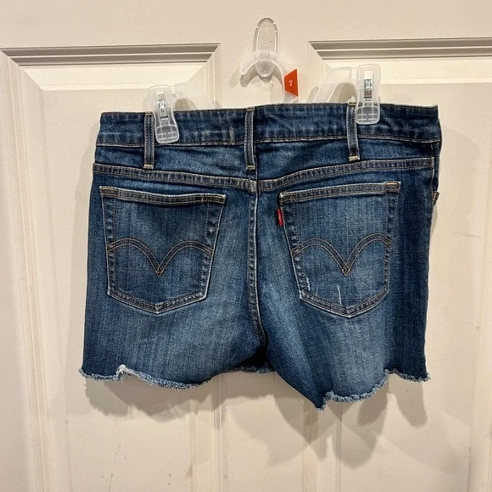 Levis Womens 6 Dark Wash Denim Cutoff Shorts Raw Hem Stretch Blue Beach Fesitval